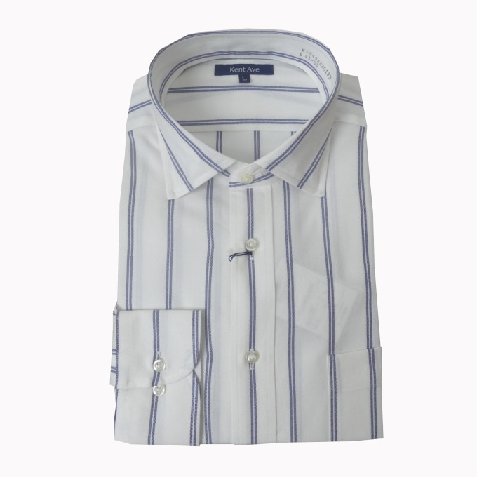 ケントアベニュー(Kent Ave) 長袖ワイドカラー ネルシャツ メンズ  白地にブルーのストライプ  8910  LLサイズ