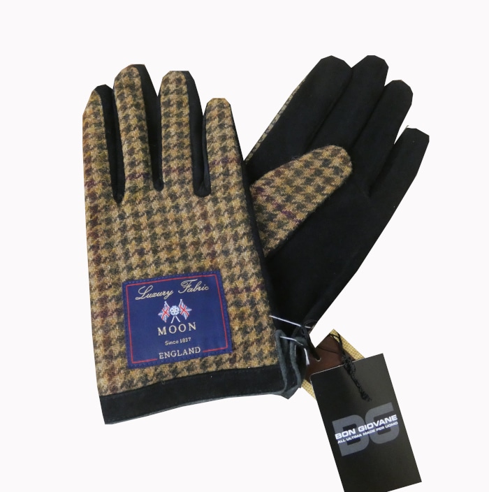 ボンジョバネ(BON GIOVANE) 手袋 MOON社製生地 ブラウン系ガンクラブチェック MIXカラー 3737 フリーサイズ