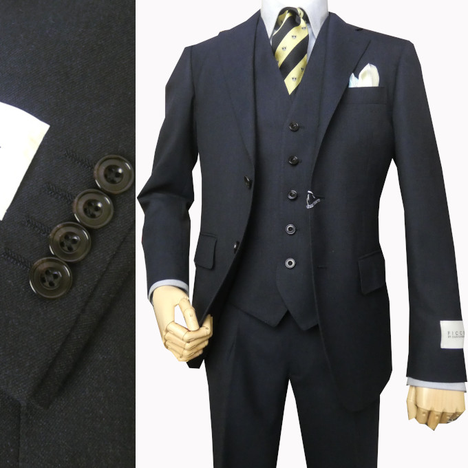 スーツ メンズ 秋冬春 スリーピース 3つボタン フィッチェ・コレツィオーネ(FICCE COLLEZIONE) 段返り三つボタン ビジネススーツ シングルスーツ 紺 無地 ネイビー 0688  A5