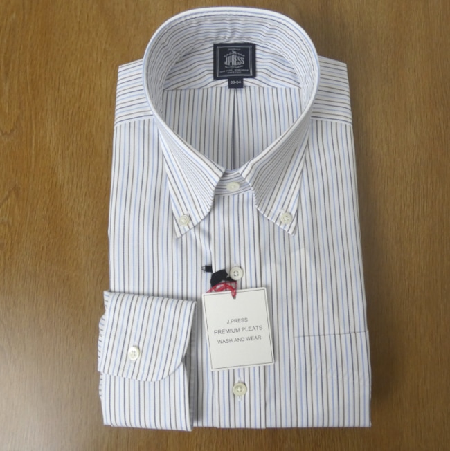 【形態安定】ジェイプレス (J.PRESS) ボタンダウンシャツ メンズ長袖シャツ ピンオックス マルチストライプ  4130 （首周り37cm-裄丈82cm）