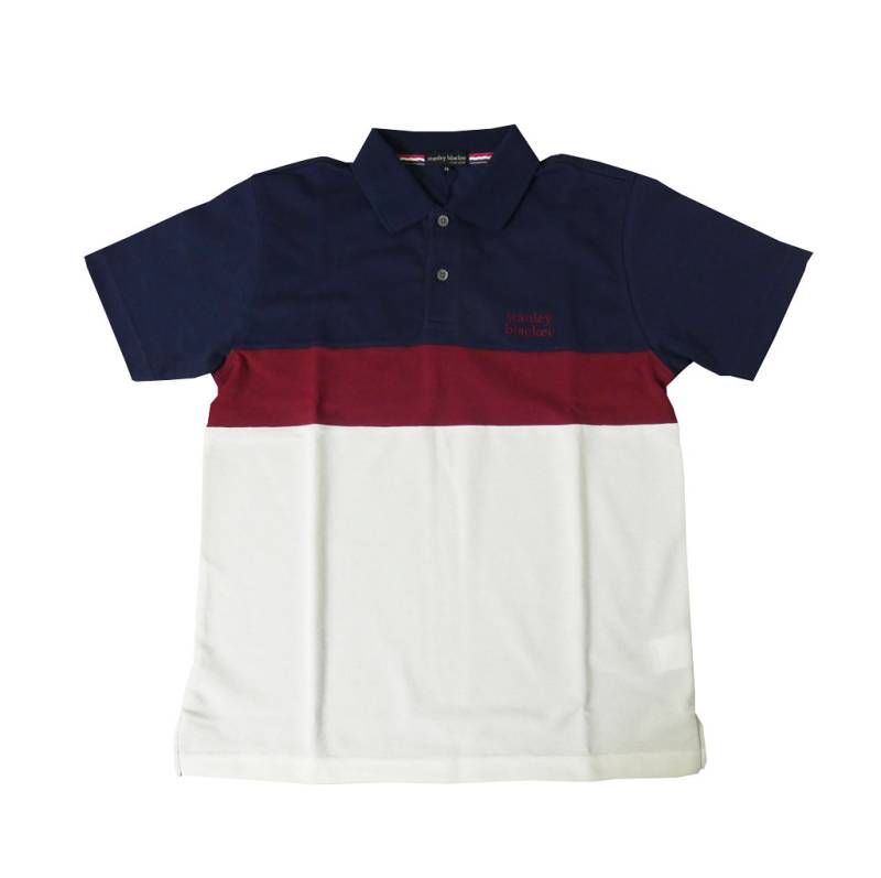 50%OFF！スタンリーブラッカー(stanley blacker) ポロシャツ メンズ 春夏 半袖 ボーダー  紺×エンジ×白　0288 　M L