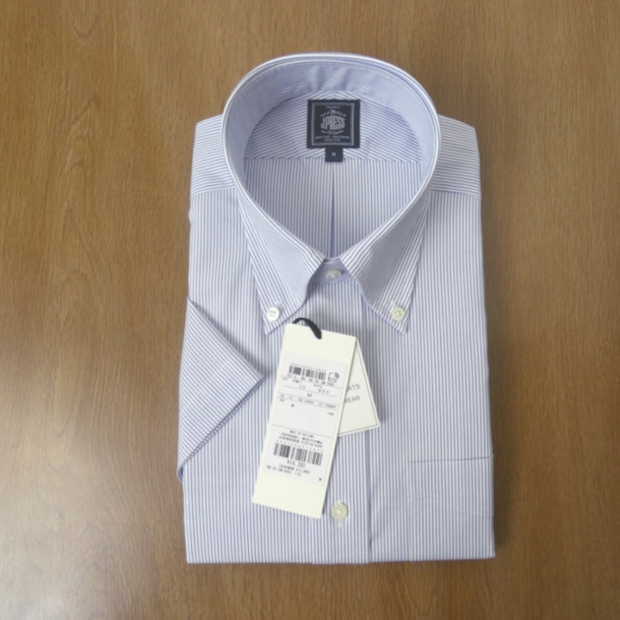 【形態安定】ジェイプレス (J.PRESS) ボタンダウンシャツ メンズ 春夏 半袖 ブルー ピンストライプ 1175   S 