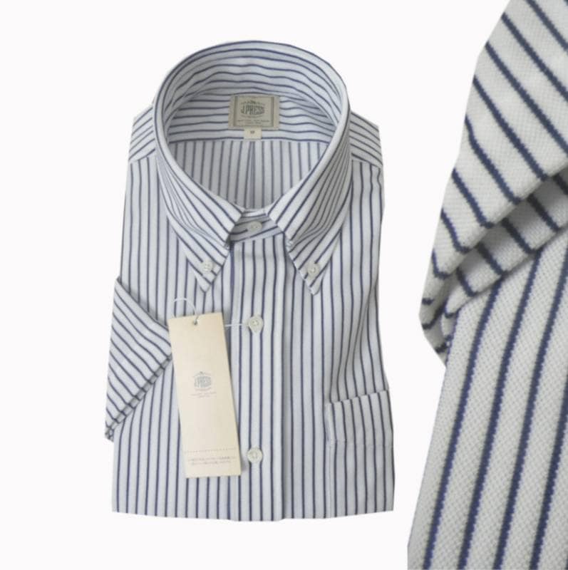 ジェイプレス (J.PRESS) ボタンダウン ジャージーシャツ メンズ 半袖シャツ ネイビーストライプ 1175　M