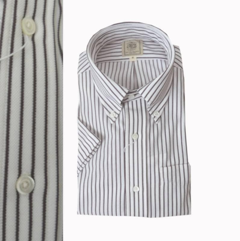 J.PRESS(ジェイプレス) ボタンダウン ジャージーシャツ メンズ 半袖シャツ ブラウンストライプ 1135　M  L 