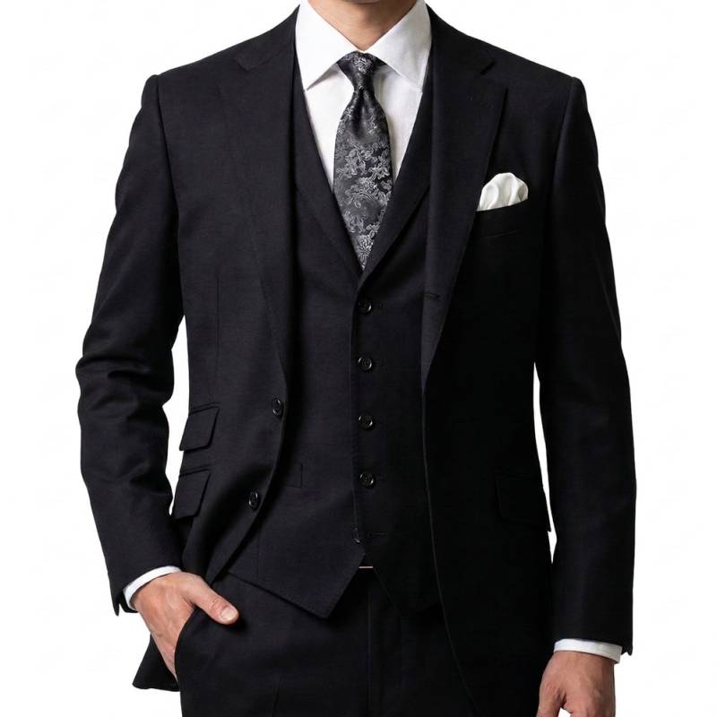 スーツ メンズ  春夏秋冬 オールシーズン スリーピース 3つボタン オックスフォードクラシック(OXFORD CLASSIC) 段返り三つボタン チェンジポケット付 ブラックスーツ ビジネススーツ シングルスーツ 黒 無地 ブラック 0809 A3 A4 A5 A6 AB3 AB4