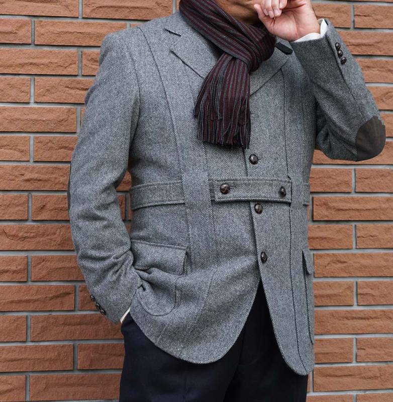 ツイード ジャケット メンズ 秋冬 ノーフォークジャケット オックスフォードクラシック (OXFORD CLASSIC)  ヘリンボーン グレー 2015  A3 A4 A5 A6 A7 A8 AB3 AB4 AB5 AB6 AB7 AB8 BB5 BB6 BB7