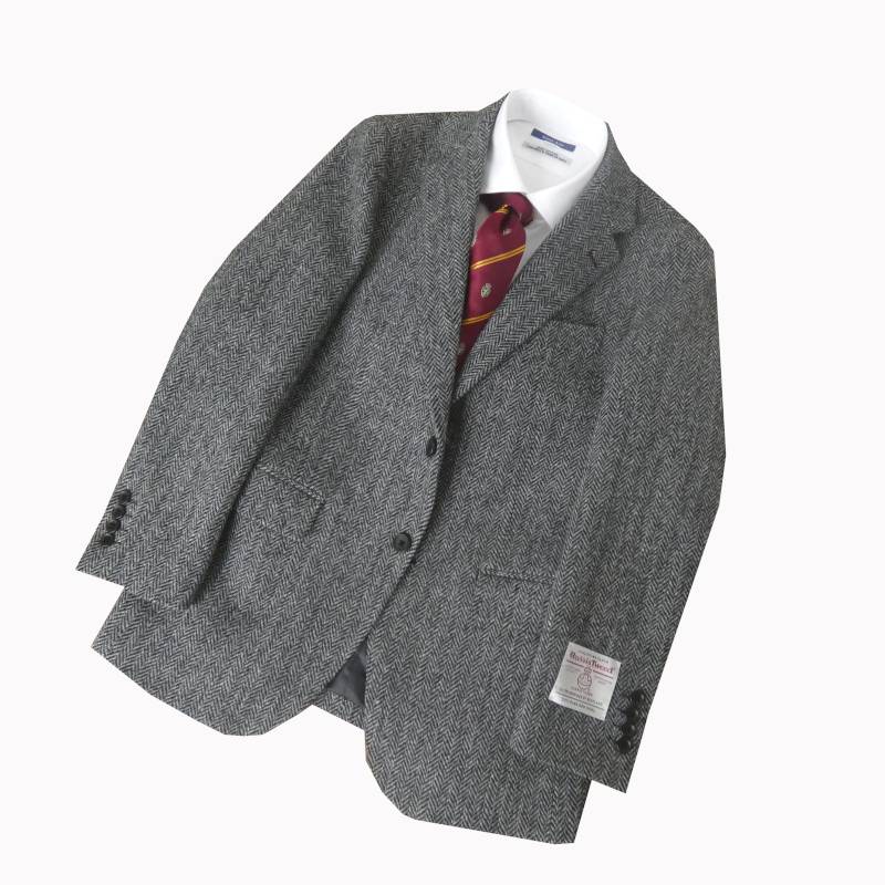 ハリスツイード ジャケット メンズ 秋冬 2つボタン オックスフォードクラシック(OXFORD CLASSIC) ヘリンボーン グレー 1015 A7 AB4 AB7