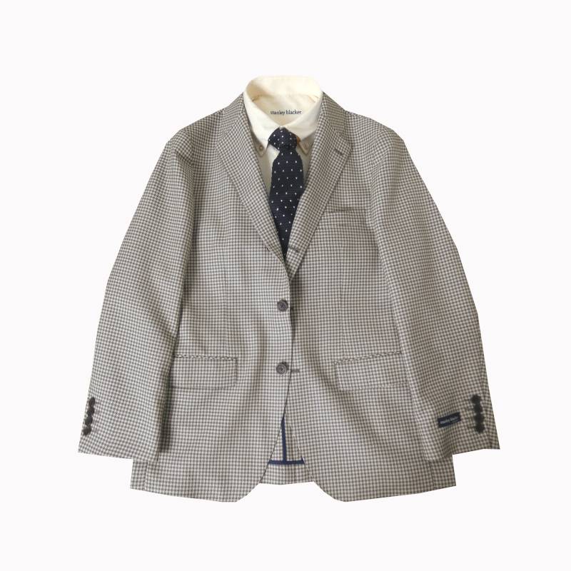 ジャケット メンズ 春夏 2つボタン アンコンジャケット スタンリーブラッカー(stanley blacker) 千鳥格子  ベージュ系 0452 AM AL ALL ABM ABLL BBM BB3L