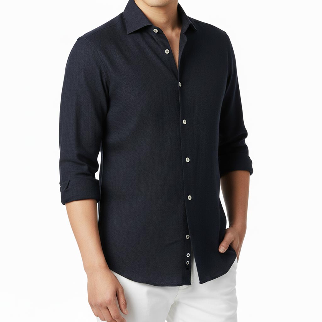 ジーステージ(G-stage) 長袖シャツ メンズ ホリゾンタルカラー 麻100％ ネイビー 1010  M（46）XL（50）