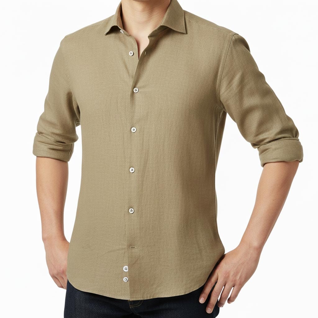 G-stage 長袖シャツ メンズ ホリゾンタルカラー 麻100％ ベージュ系 1105  M（46）L（48）