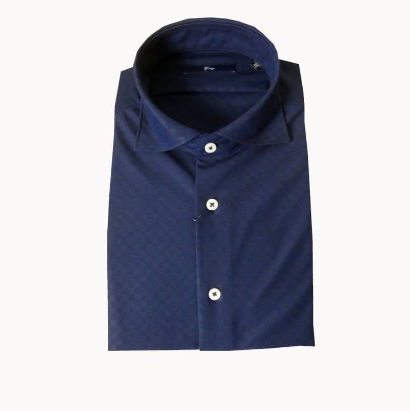 ジーステージ(G-stage) 長袖シャツ メンズ ホリゾンタルカラー シャツ ネイビー シャドーブロックチェック 5010 M（46）L（48）XL（50）