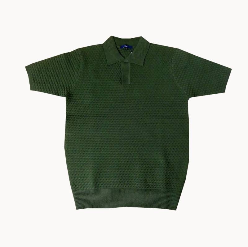 ジーステージ(G-stage) ブリスター半袖 スキッパー ポロシャツ サマーニット グリーン系 4016　M（46）