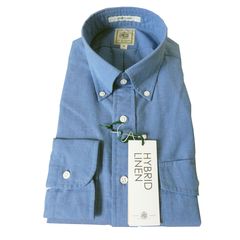 J.PRESS(ジェイプレス) ボタンダウン 麻混長袖シャツ ハイブリッドリネン サックスブルー 1073  M L XL