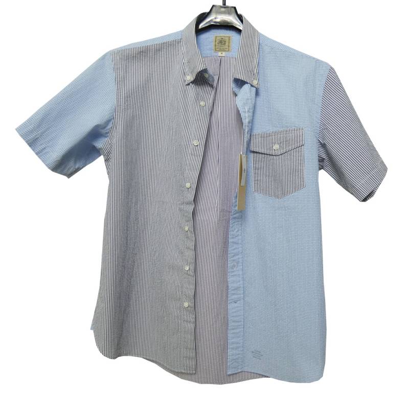 ジェイプレス (J.PRESS) 半袖ボタンダウン シアサッカーシャツ クールマックス クレイジーパターン 紺系 4975 M