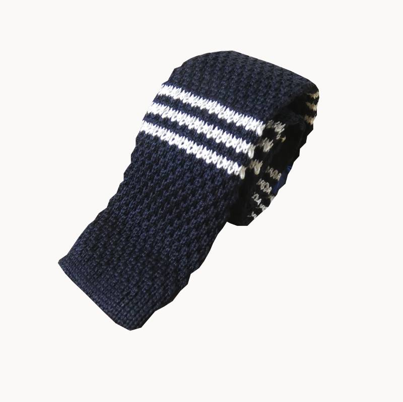 Trapezoid collection（トラペゾイドコレクション）ボーダー ニットタイ メンズ シルク  ネイビー×ホワイト T07