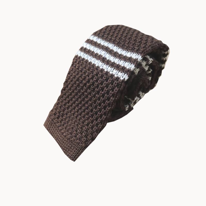 Trapezoid collection（トラペゾイドコレクション）ボーダー ニットタイ メンズ シルク  ブラウン×ホワイト T08