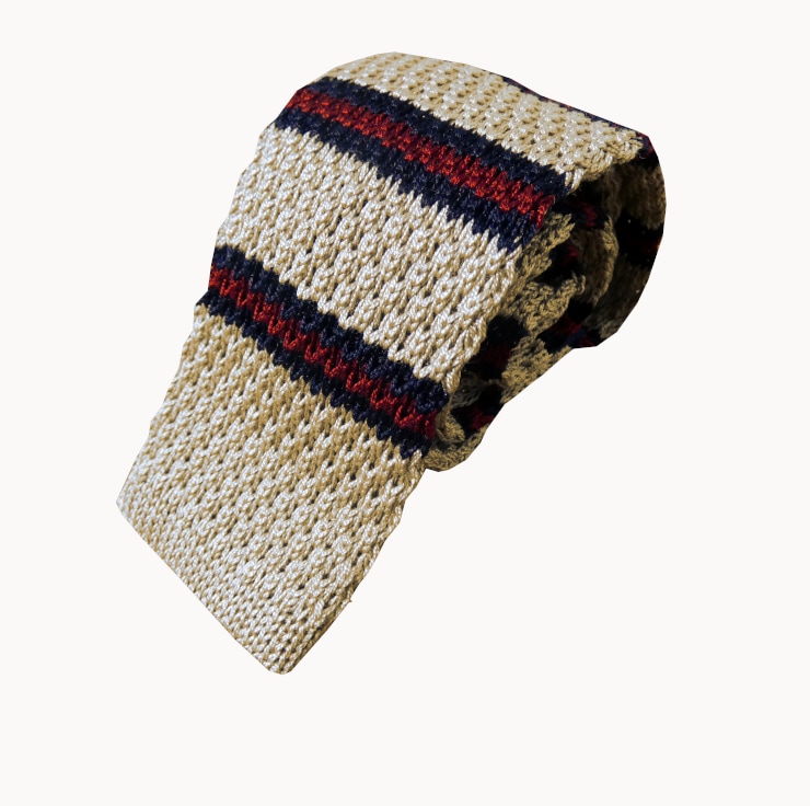 ニットタイ メンズ カジュアル ギフト 人気 おしゃれ トラペゾイドコレクション(Trapezoid collection) ボーダー シルク ベージュ×ネイビー×レッド T10