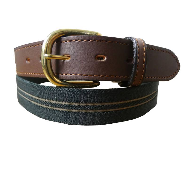 先革カジュアル ゴムベルト  ダークグリーン×ベージュ  HS02   Lサイズ