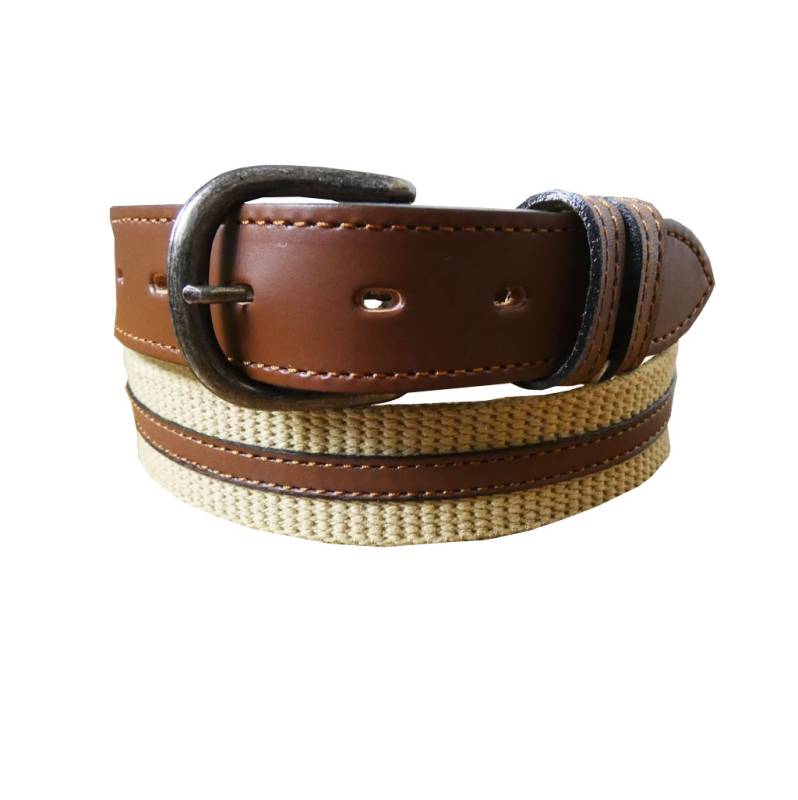 先革カジュアルベルト  ベージュ×茶 ストライプ HS08　フリーサイズ