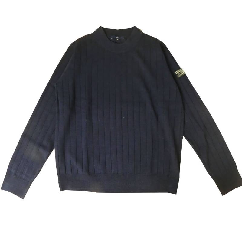 G-stage ヒート ワイドリブ編み モックネックセーター メンズ ネイビー 8010 M(46)サイズ