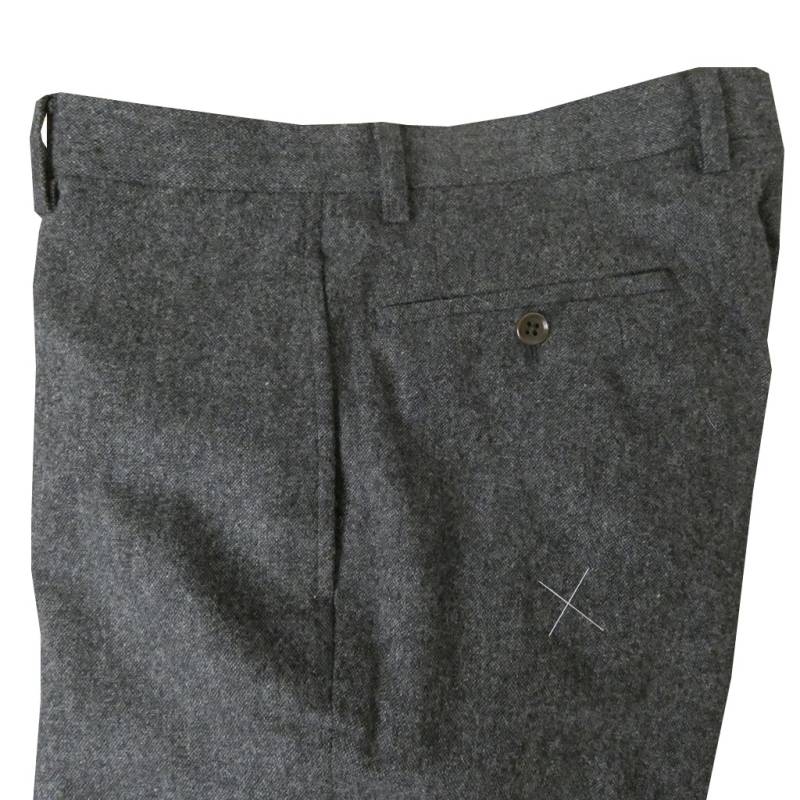 スラックス メンズ 秋冬春 ノータック パンツ ホームスパン ウール混 ハイバセロン (HAI-VASERON) チャコールグレー 0123  85cm