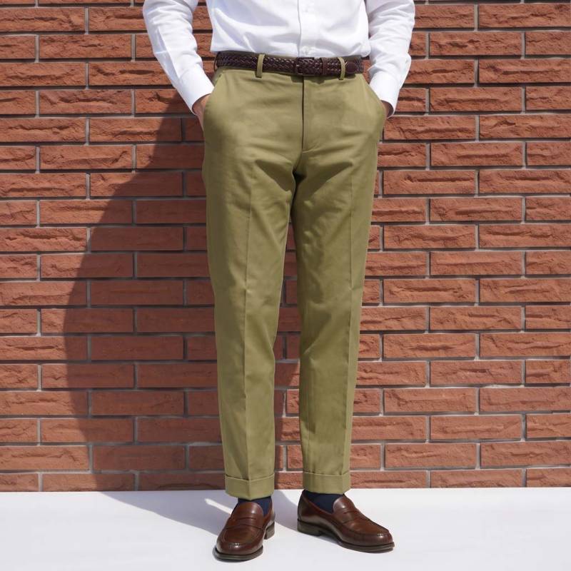 スラックス メンズ ノータック パンツ コットンパンツ コーデュラ (CORDURA)生地 ハイバセロン (HAI-VASERON) カーキ系 5043 82cm 85cm 88cm 91cm 94cm 97cm