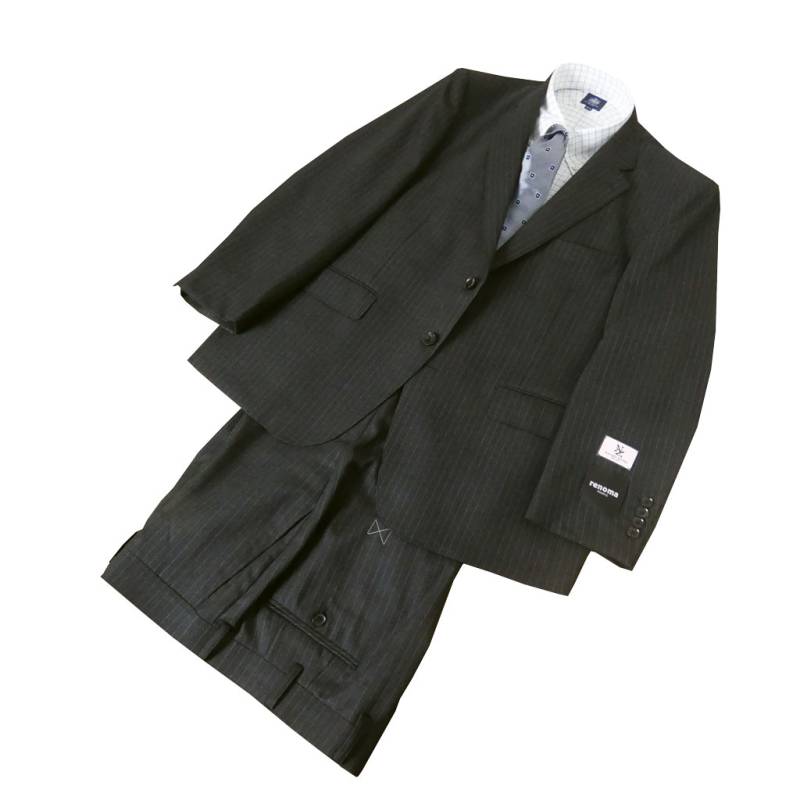 【お取り寄せ商品】 レノマパリス(renoma paris) キングサイズ スーツ メンズ 秋冬春物 2つボタン シングルスーツ ストライプ チャコールグレー 2618 E5 E6 E7