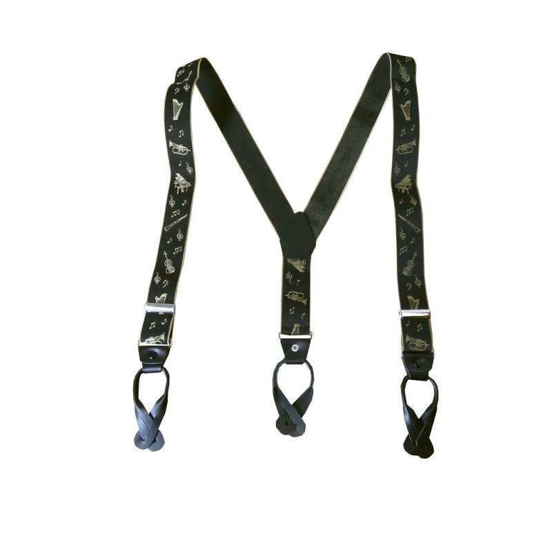 サスペンダー メンズ Ｙ型サスペンダー 35mm 本革 七々子 カシメボタン式 ゲバルト 楽器 ブラック×ゴールド  S05  Mサイズ