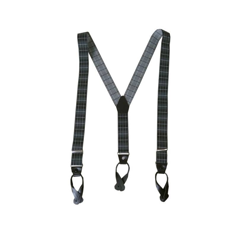 サスペンダー メンズ Ｙ型サスペンダー 35mm 本革 七々子 カシメボタン式 ゲバルト ブラック 黒 タータンチェック  S07  Lサイズ