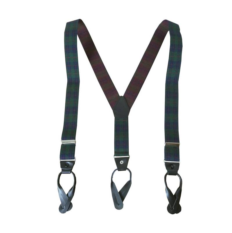 サスペンダー メンズ Ｙ型サスペンダー 35mm 本革 七々子 カシメボタン式 ゲバルト タータンチェック グリーン  S10  Mサイズ