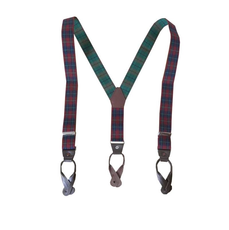 サスペンダー メンズ Ｙ型サスペンダー 35mm 本革 七々子 カシメボタン式 ゲバルト タータンチェック 赤×緑  S11  Mサイズ