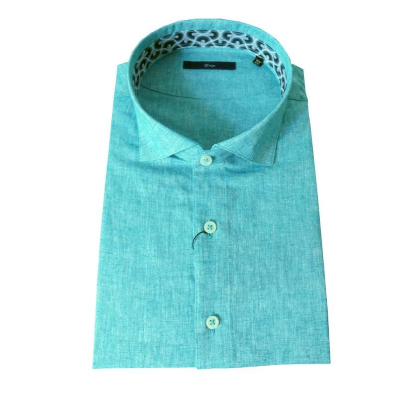 ジーステージ(G-stage) メンズ 綿麻シャンブレー 七分丈 プルオーバー シャツ グリーン 4019   XL（50）