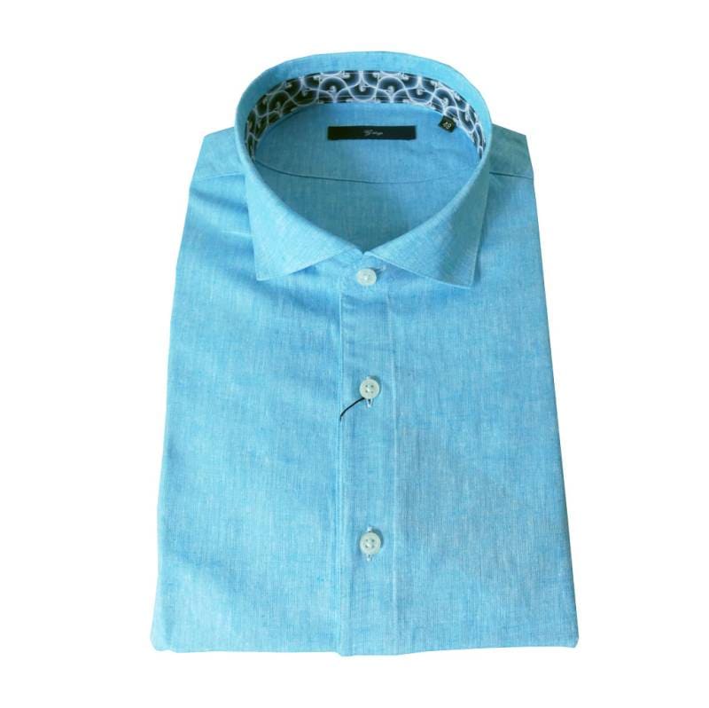 ジーステージ(G-stage) メンズ 綿麻シャンブレー 七分丈 プルオーバー シャツ スカイブルー 4119   L（48）