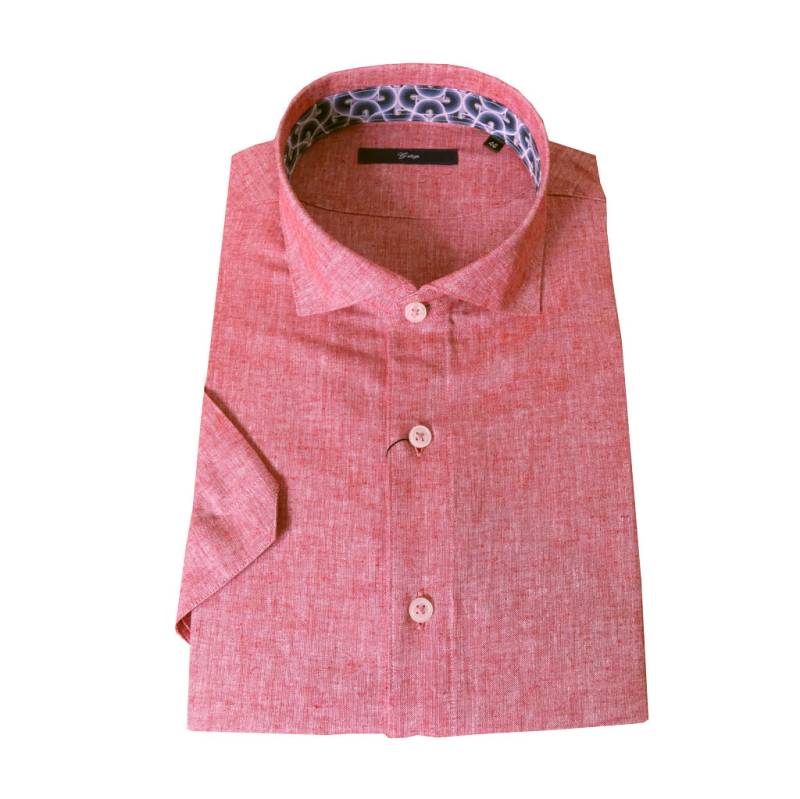 ジーステージ(G-stage) メンズ 綿麻シャンブレー 七分丈 プルオーバー シャツ 赤 レッド 4013   M（46）