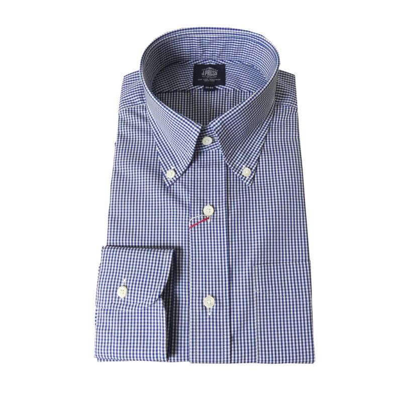 ジェイプレス (J.PRESS) ボタンダウンシャツ メンズ長袖シャツ ネイビー ギンガムチェック  2375 （衿41cm-裄丈85cm）（衿43cm-裄丈86cm）