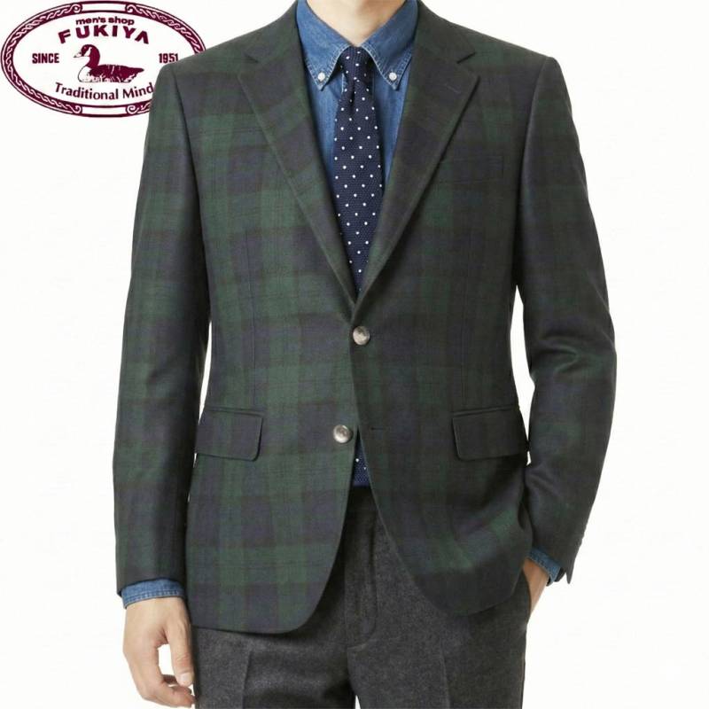 秋冬春 ブラックウォッチ ジャケット メンズ 段返り3つボタン フランネラーナ生地 オックスフォードクラシック プレミアムライン (OXFORD CLASSIC PremiumLine) 0278　A3 A5 A6 A7 AB3 AB4 AB5 AB6 AB7 AB8 BB4 BB5 BB6 BB7 BB8