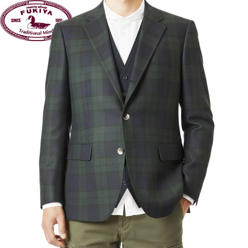 秋冬春 ブラックウォッチ ジャケット メンズ 段返り3つボタン フランネラーナ生地 オックスフォードクラシック プレミアムライン (OXFORD CLASSIC PremiumLine) 0278　A3 A4 A5 A6 A7 AB3 AB4 AB5 AB6 AB7 AB8 BB4 BB5 BB6 BB7 BB8