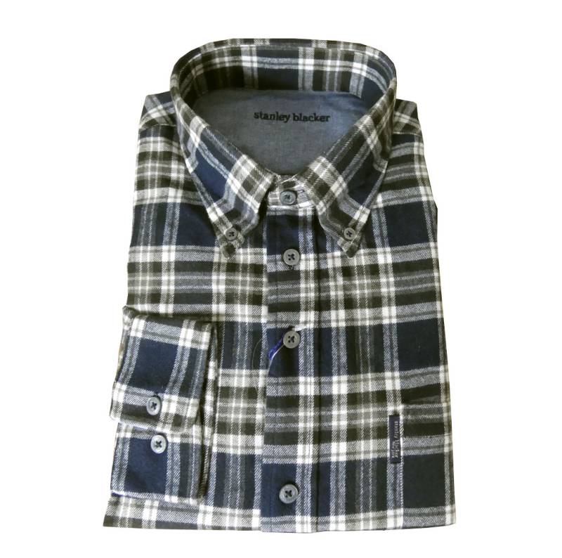 stanley blackerの長袖ネルシャツ ボタンダウン 紺系チェック 0588　L  LL