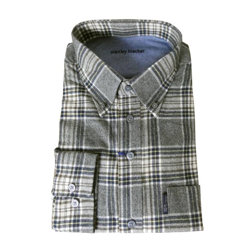 stanley blackerの長袖ネルシャツ ボタンダウン グレー系チェック 0715　 LL