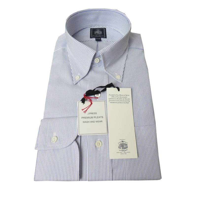 【形態安定】ジェイプレス (J.PRESS) ボタンダウンシャツ メンズ長袖シャツ ピンオックス ブルー ストライプ  1175 （衿37cm-裄丈82cm）（衿39cm-裄丈84cm）（衿41cm-裄丈85cm）（衿43cm-裄丈86cm）