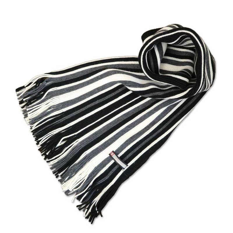 CUBIC MEASURE(キュービックメジャー) ニットマフラー メンズ アクリル100% 白×黒×グレーストライプ 0441