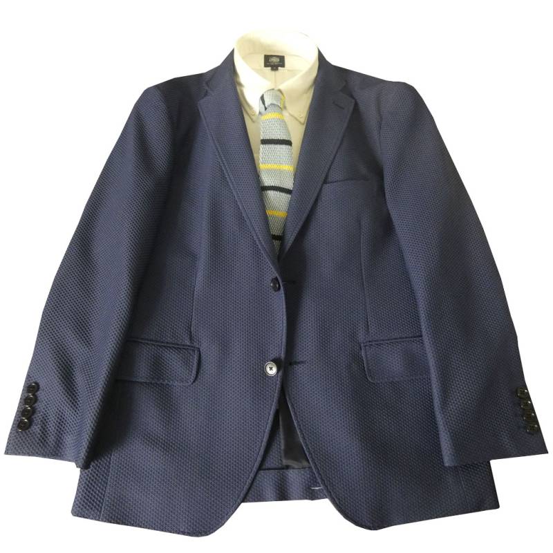 【お取り寄せ商品】 ダディコスタ(Dady Costa) 春夏 2つボタン ハニカム織 ニットジャケット メンズ ブルー系 3214   AB5 AB6 AB7