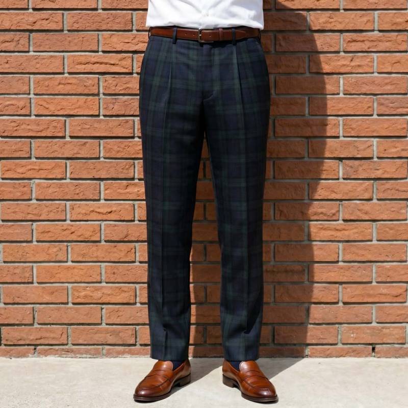 OXFORD CLASSIC スラックス メンズ 春夏秋 ウォッシャブル パンツ ワンタック ウール混 ブラックウォッチ  0078 79cm 82cm 85cm 88cm 91cm 94cm 97cm 100cm 105cm 110cm