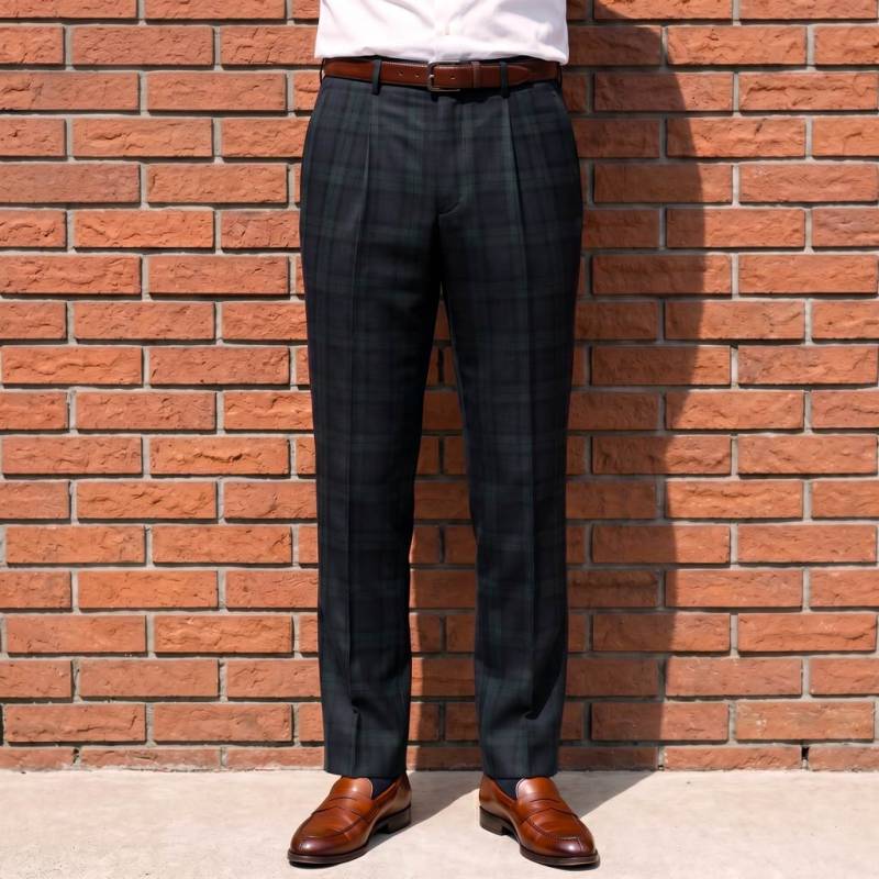 OXFORD CLASSIC スラックス メンズ 春夏秋 ウォッシャブル パンツ ワンタック ウール混 ブラックウォッチ  0078 79cm 82cm 85cm 88cm 91cm 94cm 97cm 100cm 105cm 110cm