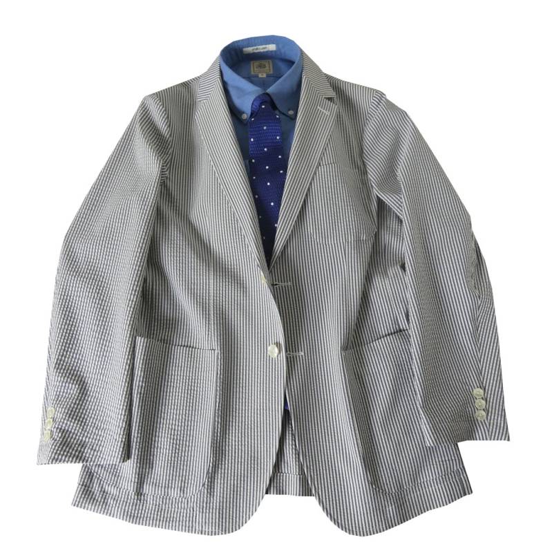 NEUTRAL POSITION 春夏 メンズ シアサッカー ジャケット 2つボタン グレーシュネイビー　0708　S M L LL 3L