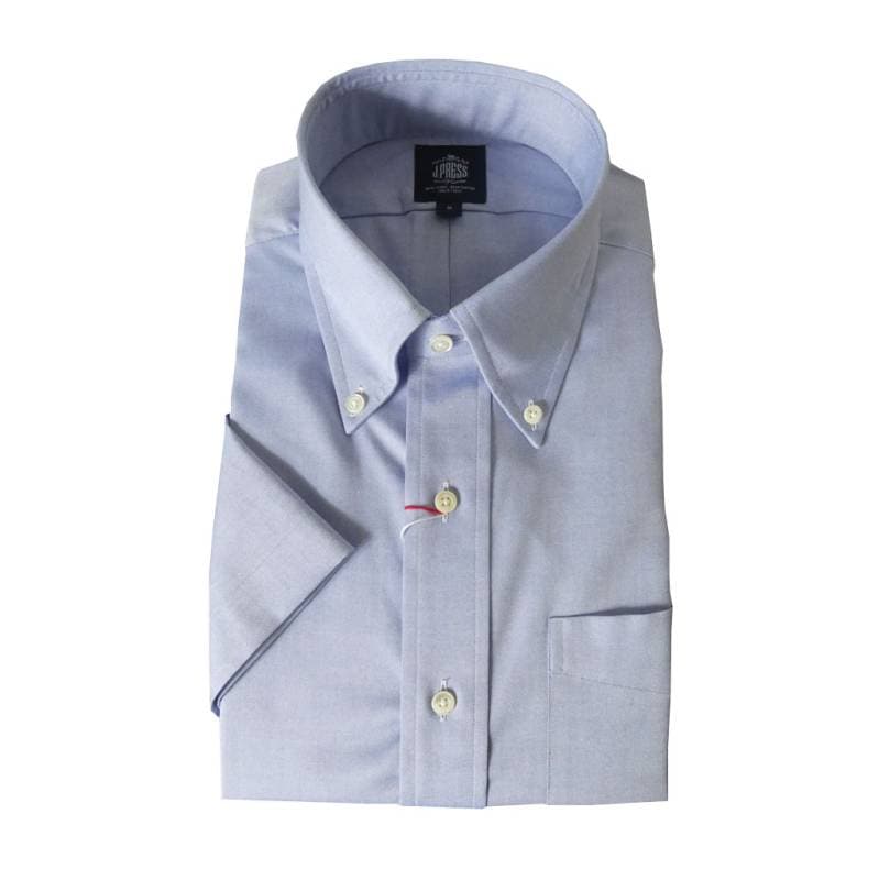 【形態安定】ジェイプレス (J.PRESS) ボタンダウンシャツ メンズ 半袖 ワイシャツ ブルー ピンオックス   M L XL