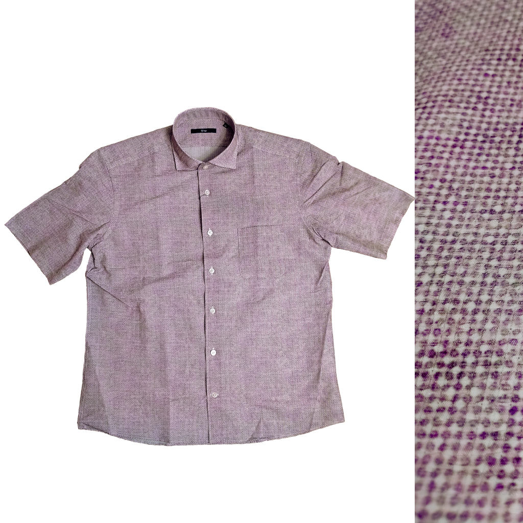 ジーステージ(G-stage)マッシュプリント 半袖ワイドカラーシャツ（パープル系）3017 L（48）サイズ