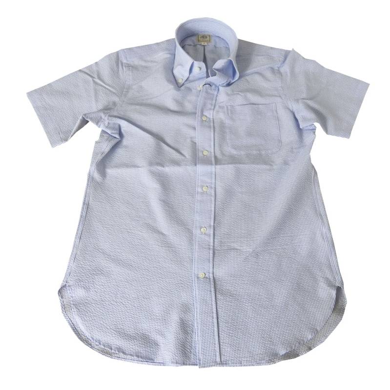 ジェイプレス (J.PRESS) シアサッカー ボタンダウンシャツ メンズ半袖シャツ サックスブルー  1173  M L XL