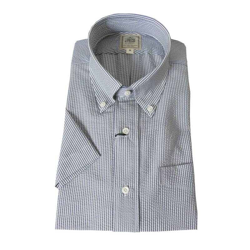 ジェイプレス (J.PRESS) シアサッカー ボタンダウンシャツ メンズ半袖シャツ ブルーシュグレー  1175  M L XL
