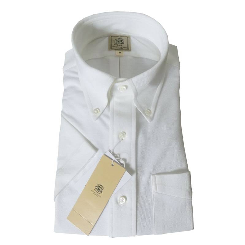 J.PRESS(ジェイプレス) メンズ 半袖 ボタンダウン ジャージーシャツ  白 ホワイト  0001   M L XL